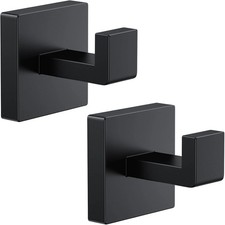 2 PCS Towel Hooks for Bathroom, Wall Mount Towel Holder, Black Matte Wall Robe H