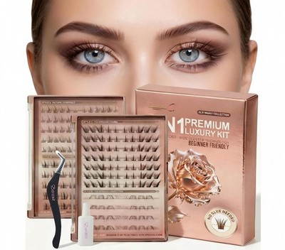 Brown Pre-Glued Lash Clusters Kit   200Pcs 3 Upper + 1 Lower Style, No Glue N...
