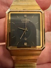 Citizen Vintage Quarzo Serbatoio Placcato Oro Quadrante Nero Accenti Cristallo 2030-283651