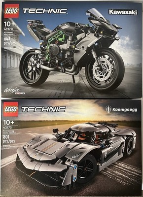 Lot of 2 LEGO TECHNIC: Kawasaki Ninja H2R 42170 & Koenigsegg Jesko Absolut 42173