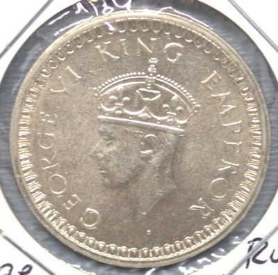 INDIA BRITISH King GEORGE VI 1942 ONE RUPEE, 0.500 SILVER , pretty AU -347