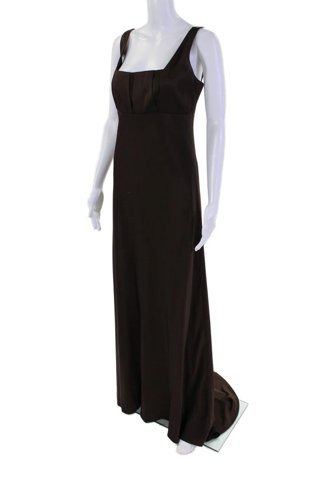 Calvin Klein Womens Pleated Square Neck Sleeveless Maxi Dress Brown Size 4 - Image 2 of 4
