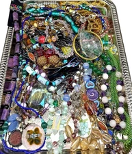 Glass Stone Crystal Beads Beaded Broken Jewelry Lot Vintage Craft Art LB Bulk