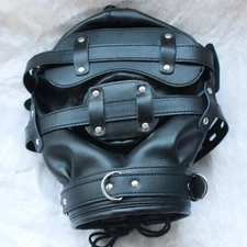 Bondage Headgear Open Mouth Gag BDSM Head Hood Mask Plug Cosplay For Men Women