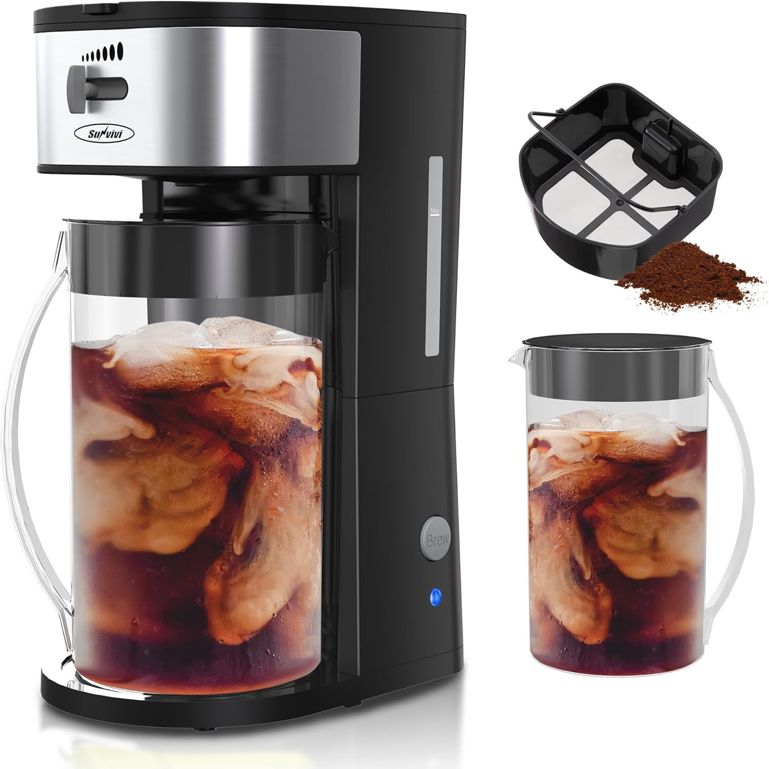 With 3-quart Pitcher, Iced Coffee Brewing Maker For Groun