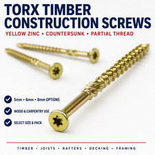 Torx Timber Construction Screws Yellow Zinc Countersunk Wood Carpenter Screws