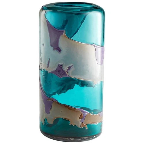 Vase CYAN DESIGN AHOY Cylindrical Blue Art Glass - Picture 2 of 4