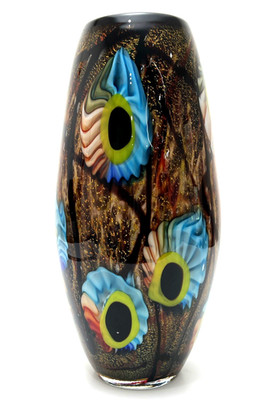 Murano or Style Millefiori Gold Fleck Vase 15'' H attr. Cristalleria d'Arte Italy