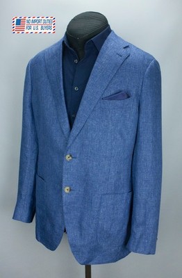 Proper Cloth Blazer Blue Herringbone Italian Marzotto Linen Lyocell 48*Jacket
