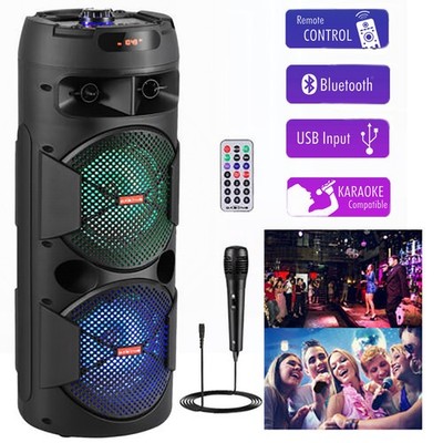 Dual 6.5'' Party Bluetooth Speaker Tweeter System Big LED Portable Stereo w/ Mic