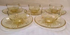 Vintage Federal Glass Co Star Pattern Amber Cup And Saucers, 5 Sets & Sugar Bowl