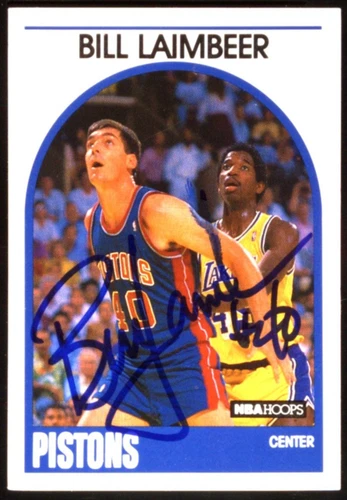 1989-90 NBA Hoops #135 - Bill Laimbeer Detroit Pistons - Autograph NM