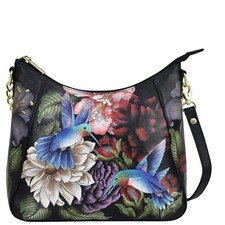 Hand-Painted Zip-Top Shoulder Hobo Handbag-Ba...