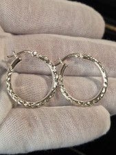 925 Silver Earings Textured HOOPS Stamped 925 Silver Earrings