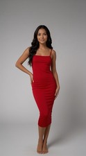 PrettyLittleThing Scarlet Square-Neck Spaghetti Strap Midi Dress Polo