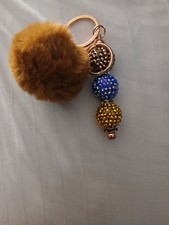 Handmade Beaded Keychains With Pom Pom And Gold And Rose Gold Clasp