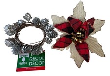 Lot of 2 Christmas Holiday Home D cor Poinsettia  Pine Cones SEE PHOTOS 