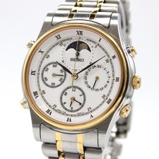  NEAR MINT SEIKO Chrono 7T36-6A80 Combi Moon Phase Quartz Men's From JAPAN A601