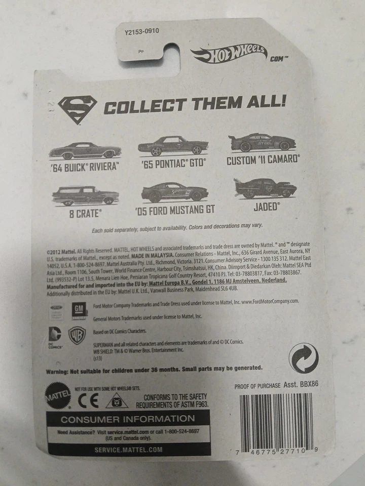 RARE Hot Wheels Superman Ford Mustang GT 2013 DC Comics Blue Die-Cast - Image 2 of 4