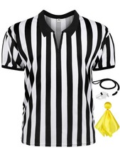 Referee Shirt Costume for Men Women Black White Striped Zipper Collar