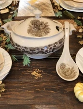 3 pc Thanksgiving Churchill Myott Turkey Soup Tureen w/ Ladle