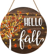 Hello Fall Wreath for Front Door Fall Tree Welcome Door Sign 12x12 Inch Autumn