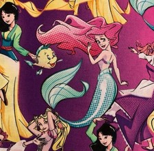 1 yard fabric purple Princesses Ariel, Belle, Mulan, and Rapunzel