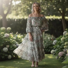 Zimmermann Tempest Ruffle Dress Size 0 AU 8/US 4 Off Shoulder Pastel Floral NWT