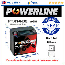 AGM Motorbike Battery for Honda Pan European ST1100 Shadow Sabre Replaces YTX14
