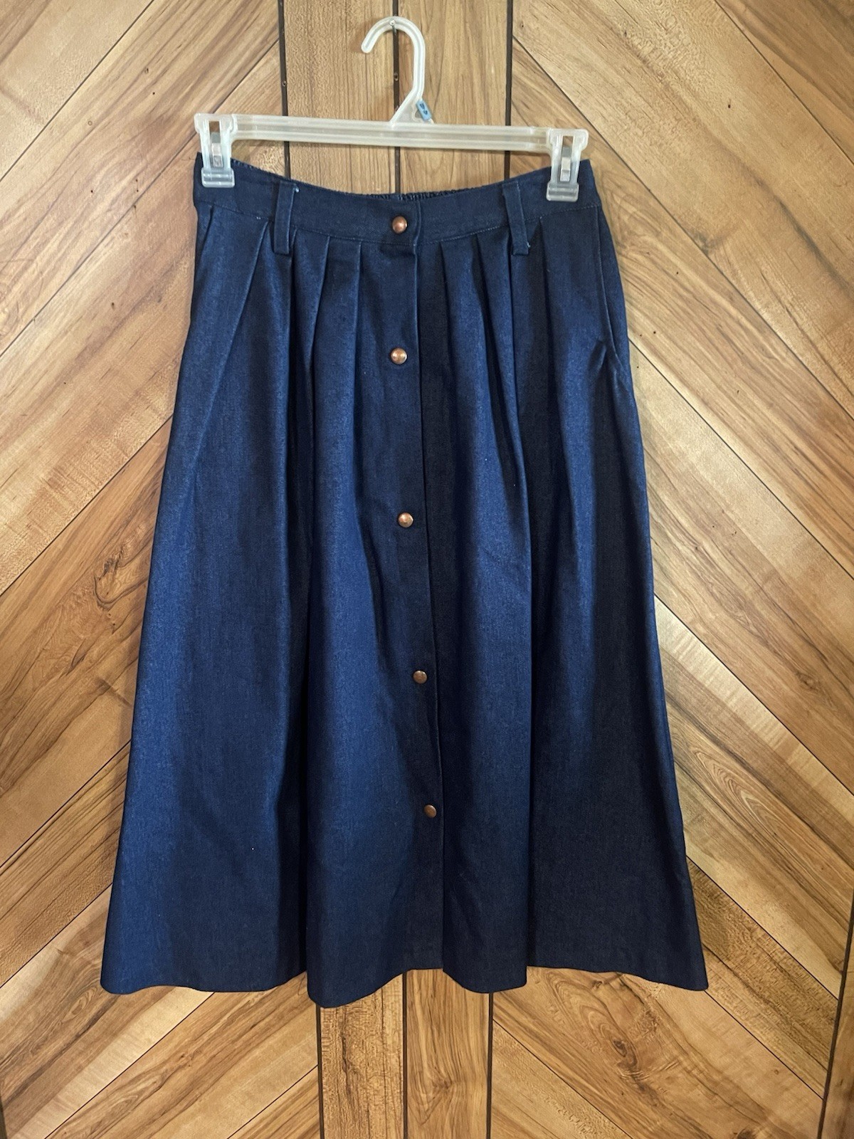 Handmade Dark Blue Pull Button Down Denim Midi Sk… - image 2