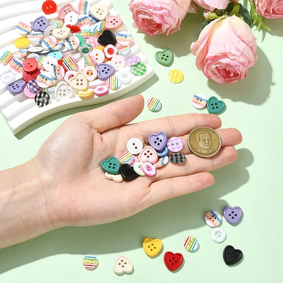 200x Resin Buttons Heart Round 4-Hole 2 Hole Flat Flower Button for Clothes DIY - Image 4 of 4