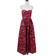 David Meister Strapless Ballgown Dress Size 4 Pink Floral Jacquard Metallic