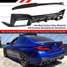 For 2018-23 BMW F90 M5 CTM LED Carbon Fiber Rear Diffuser Kit + CS Trunk Spoiler