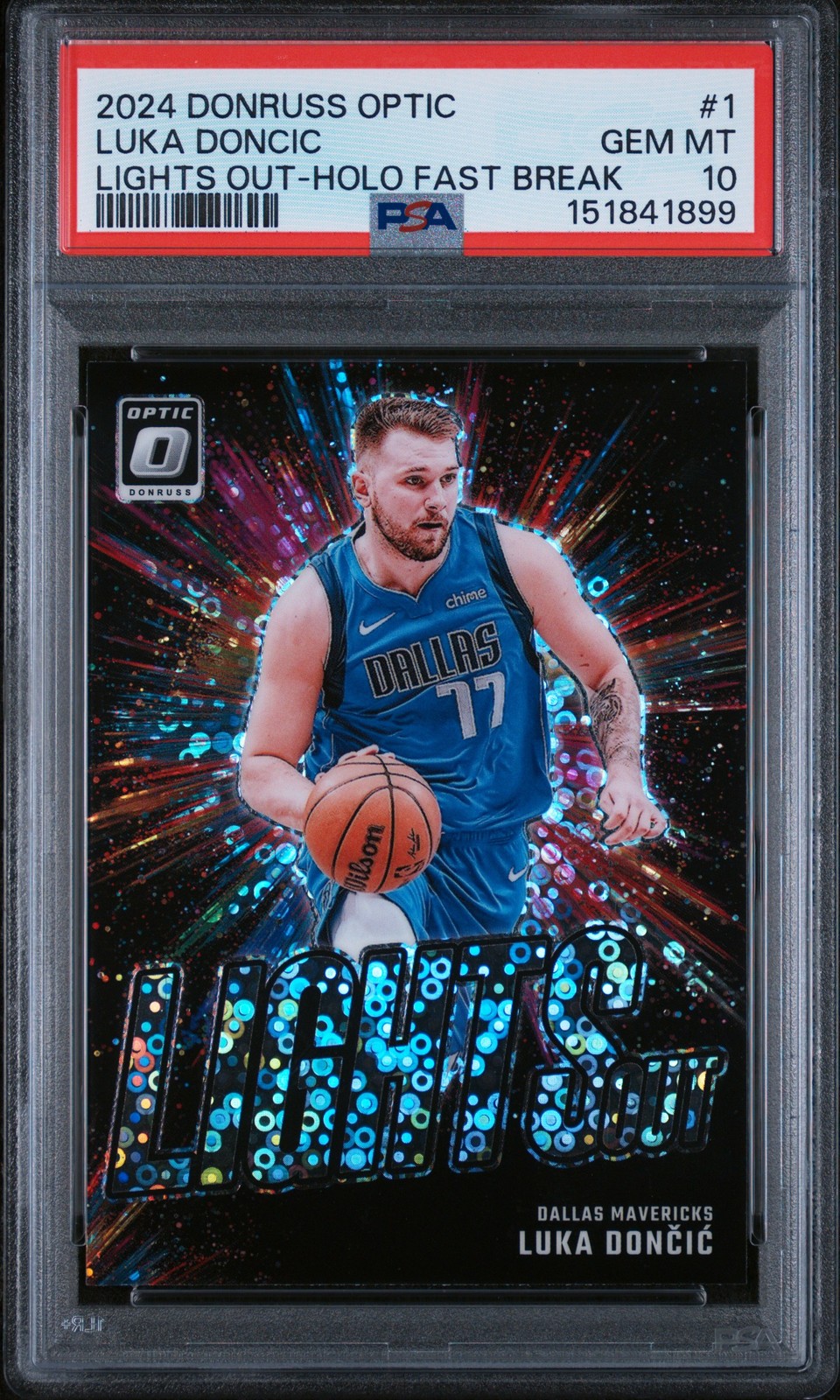 2024 PANINI DONRUSS OPTIC LIGHTS OUT HOLO FAST BREAK #1 LUKA DONCIC PSA 10