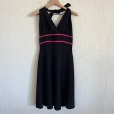 Vintage 90s Y2K Nine West Babydoll Halter Top Midi Dress size 10 Black Hot Pink