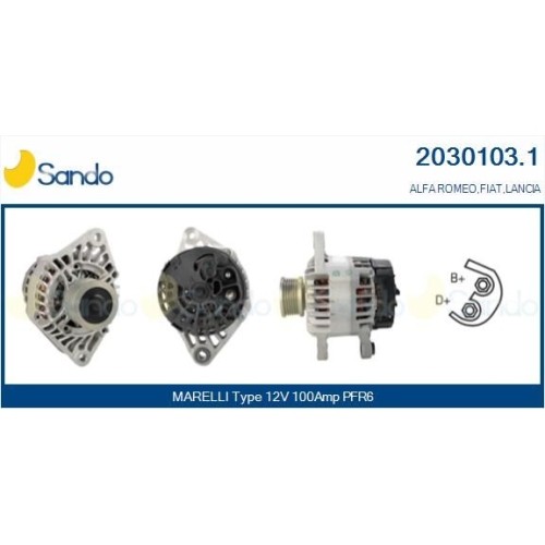 Alternateur Sando 2030103.1 pièce auto compatible Alfa Romeo Fiat essence diesel