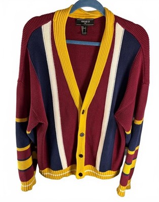 Retro Collegiate Forever 21 Men s Striped Cardigan|Indie Sleaze Varsity Prep-L