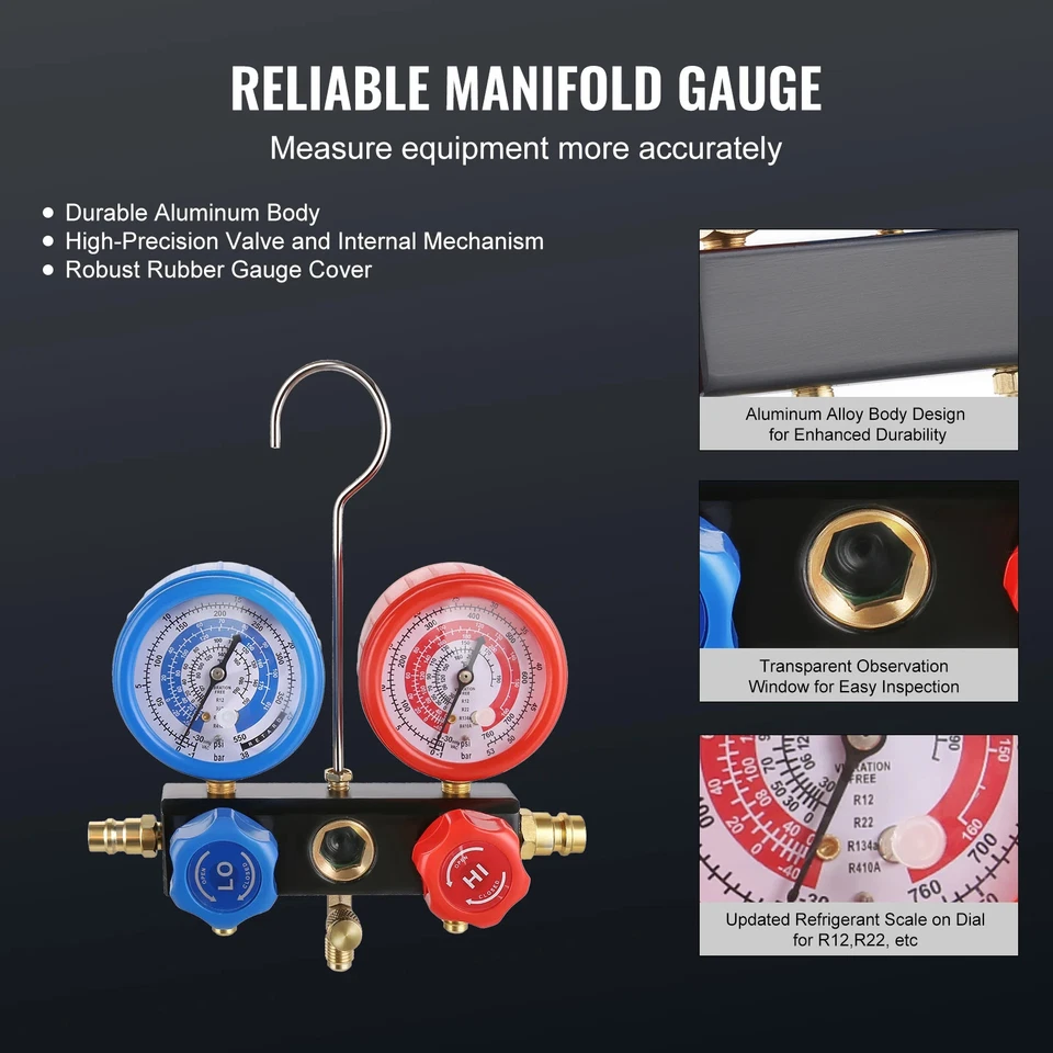 Kit de bomba de vacío y medidor de colector de CA 3,5-4 CFM refrigerante de climatización R22/R134a/R32 Foto 4 de 4