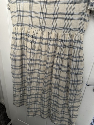 Folk Plaid Check Dress Size 2 UK 10 Blue Cream Linen Cotton blend Short Sleeve - Picture 15 of 15