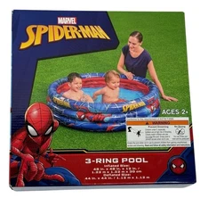 Marvel Spider-Man Kiddie Pool 48 Inch Inflatable 3 Ring Outdoor Summer Toy New