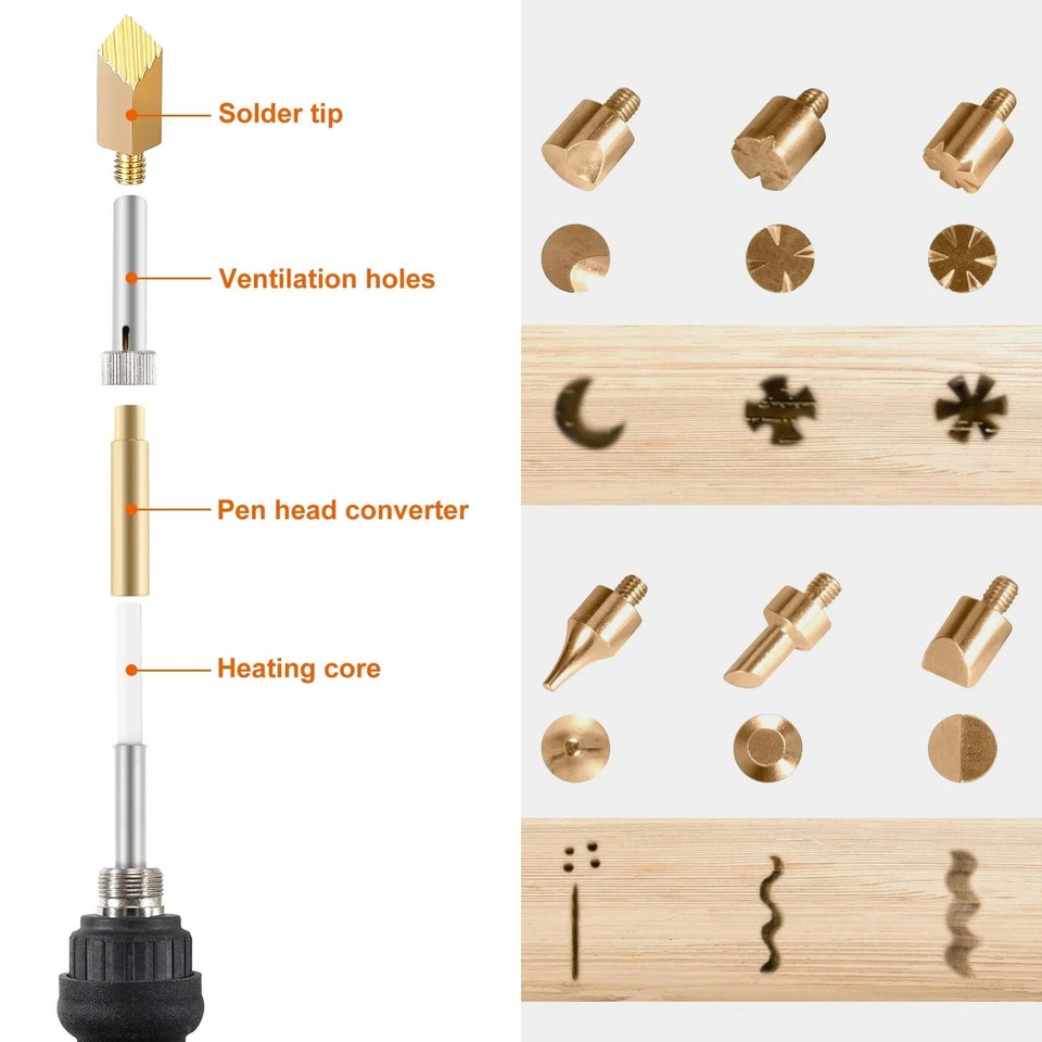 Pyrography Bit 43 Piece Brass Pyrography Tip Kit M4 Thread For Wood Burning Leather ...