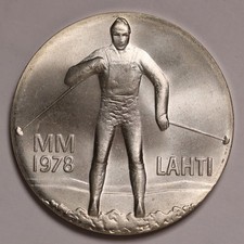 1978 Finland 25 Markkaa  -Winter Games in Lahti - 0.42oz Silver Unc Coin KM56
