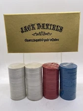 Vintage Jack Daniels Whiskey Gentleman's Gaming Chips Embossed Poker Box 100 Set