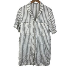 Everlane Linen Button Down Shirt Dress Womens XL White Blue Stripe Button Down