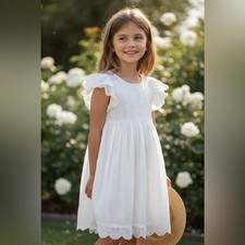 LOVE SHACK FANCY GIRLS DRESS 5-6 YEARS OLD, CREAM, BOW ON BACK