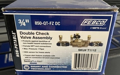 Febco 3/4'' Backflow LF850-QT DC Lead Free Double Check Valve Backflow Preventer 