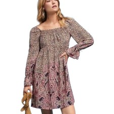 Anthropologie Maeve Milou Dress Small Paisley Boho Babydoll Long Sleeve Mini