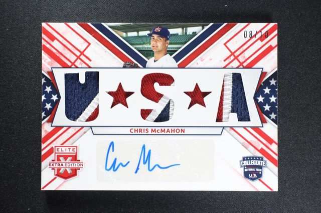 2019 Panini Elite Extra Edition USA Baseball Red Chris McMahon Jersey Auto #/10