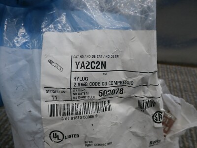 11Pack Burndy Ya2c2n Two Hole Lug Compression Connector,2 Awg