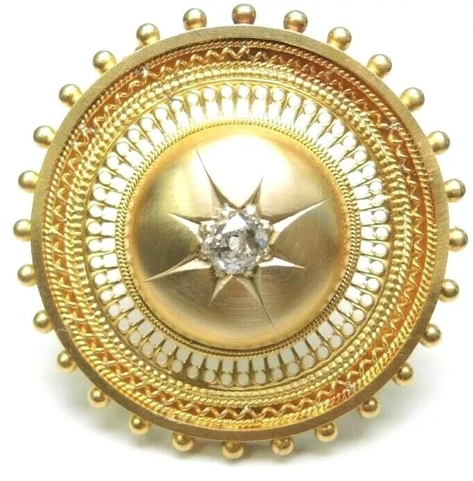 Victorian Mourning 22K Yellow Gold Brooch Locket EGL USA .60Ct F G